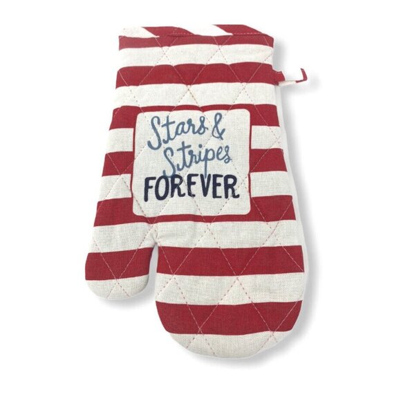 Oven Mitt Pot Holder Tea Towel Set Stars Stripes Forever Flag Americana 4th July - Picture 2 of 5